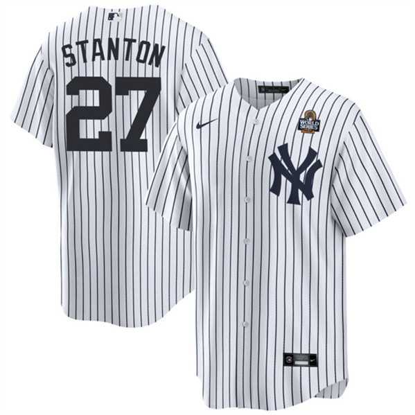 Mens New York Yankees #27 Giancarlo Stanton White 2024 World Series With Name Cool Base Stitched Jersey Dzhi->new york yankees->MLB Jersey